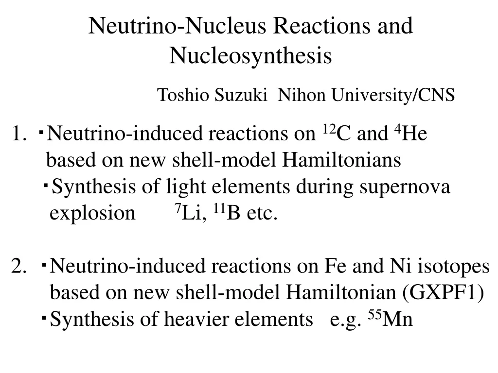 n eutrino nucleus reactions and nucleosynthesis