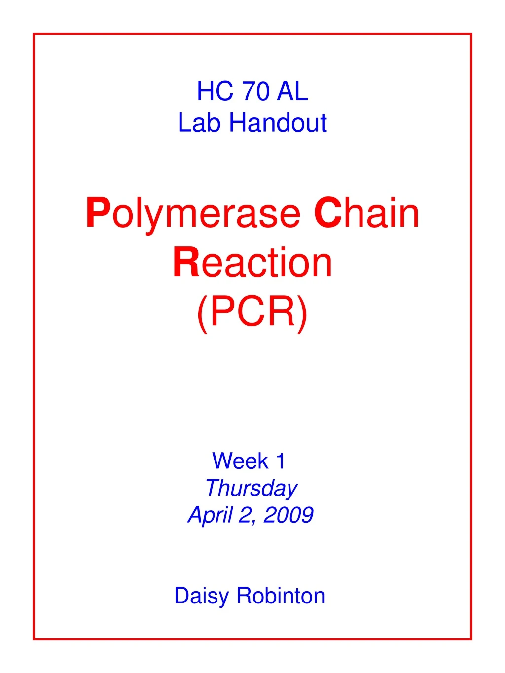 hc 70 al lab handout p olymerase c hain r eaction pcr