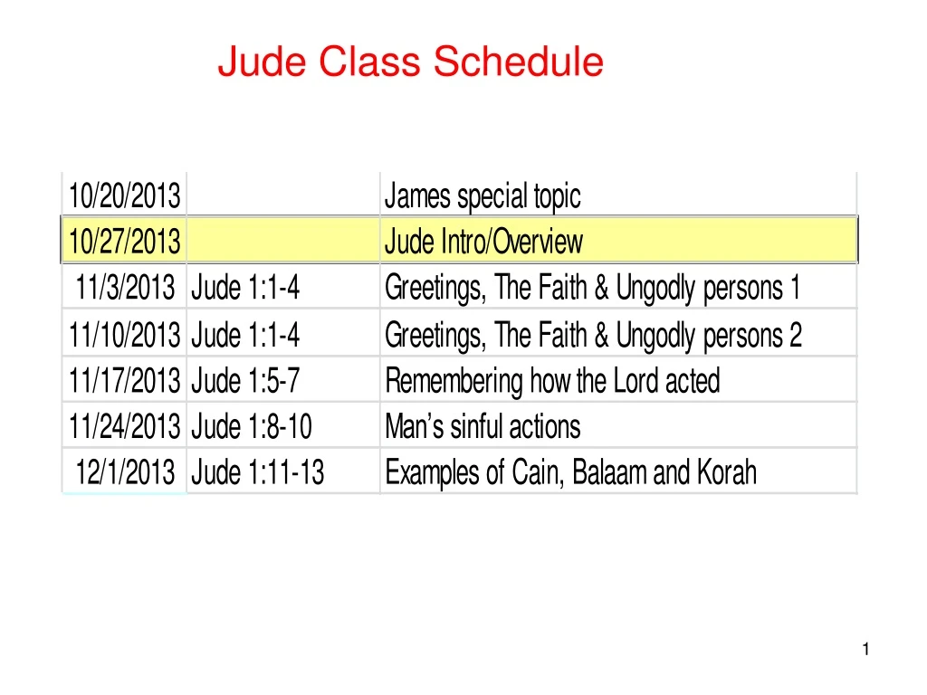 jude class schedule