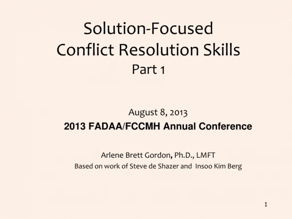 Solution-Focused Conflict Resolution Skills Part 1