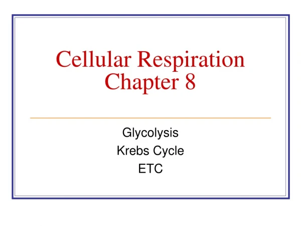 Cellular Respiration Chapter 8