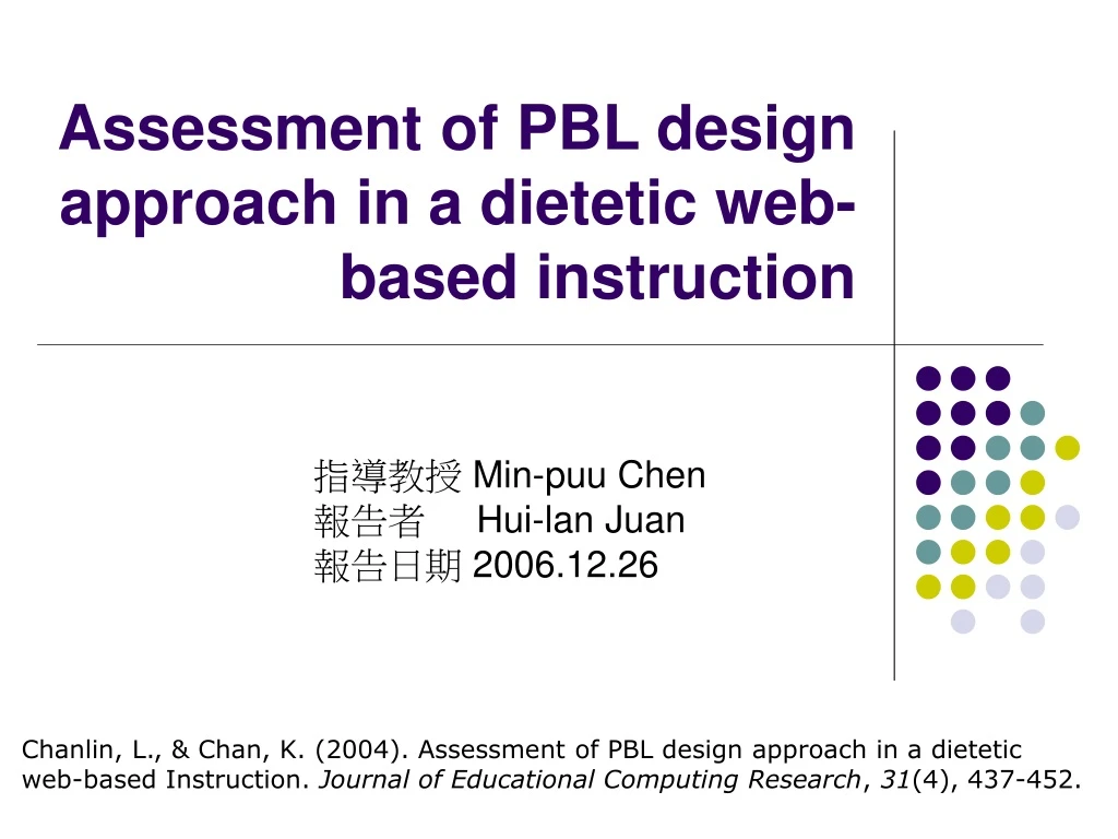 assessment of pbl design approach in a dietetic web based instruction