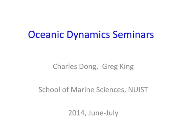Oceanic Dynamics Seminars