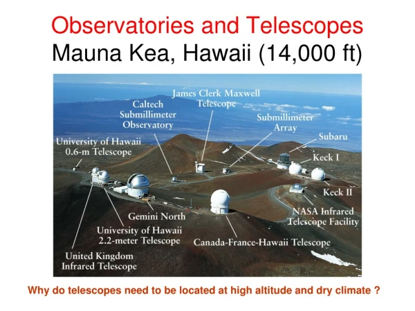 Observatories and Telescopes Mauna Kea, Hawaii (14,000 ft)