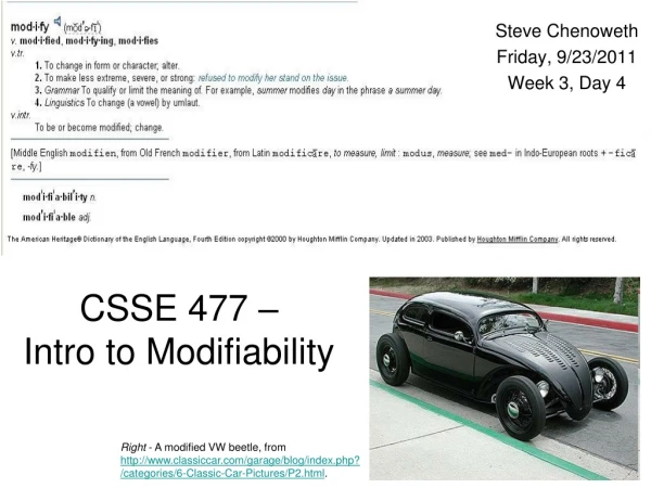 CSSE 477 – Intro to Modifiability
