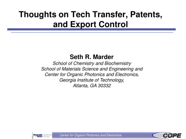 Thoughts on Tech Transfer, Patents, and Export Control