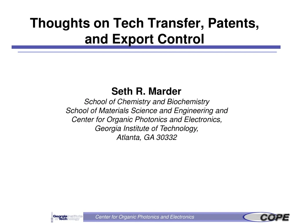 thoughts on tech transfer patents and export control