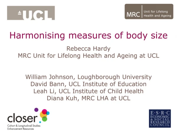 Harmonising measures of body size Rebecca Hardy MRC Unit for Lifelong Health and Ageing at UCL
