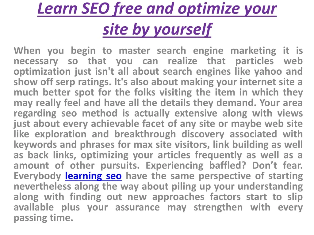 learn seo free and optimize your site by yourself