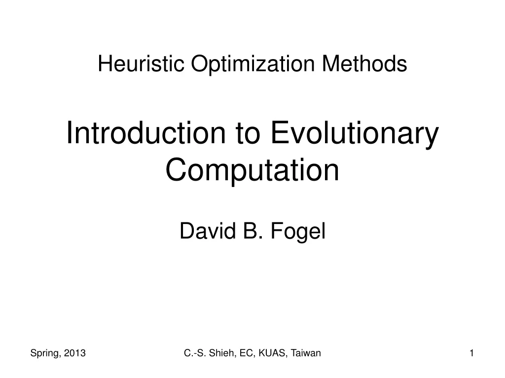 heuristic optimization methods introduction to evolutionary computation