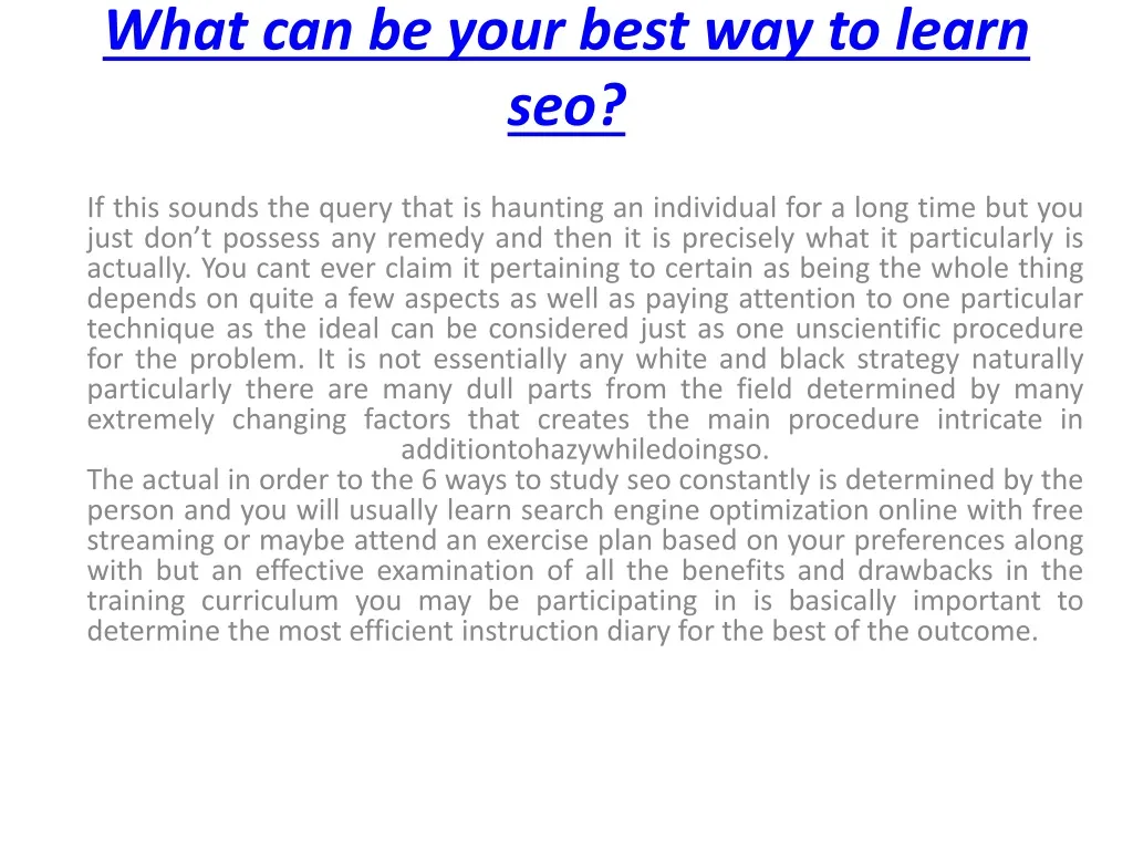 what can be your best way to learn seo