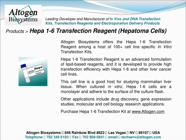Products &gt; Hepa 1-6 Transfection Reagent (Hepatoma Cells)
