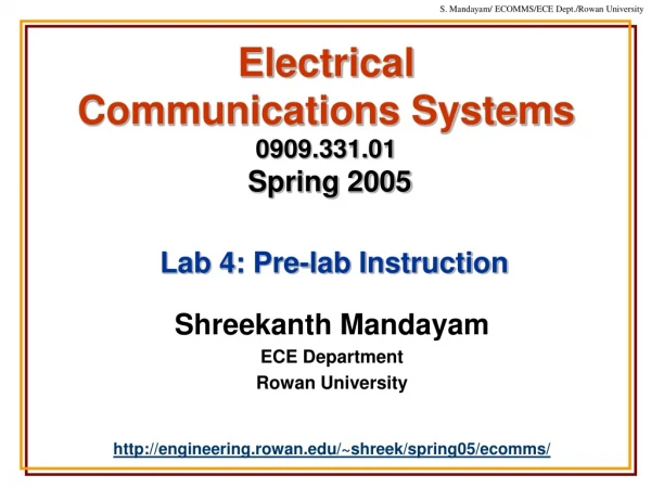 Electrical Communications Systems 0909.331.01 Spring 2005