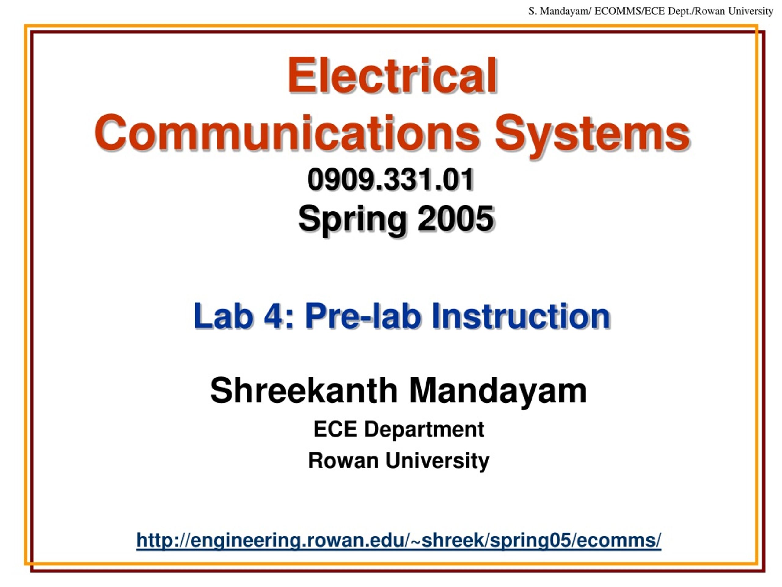 Electrical Communications Systems 0909.331.01 Spring 2005 - slide 1