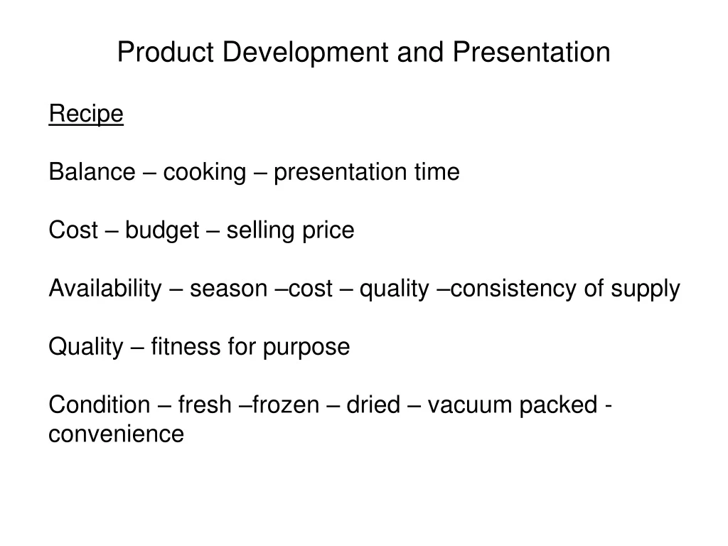 product development and presentation