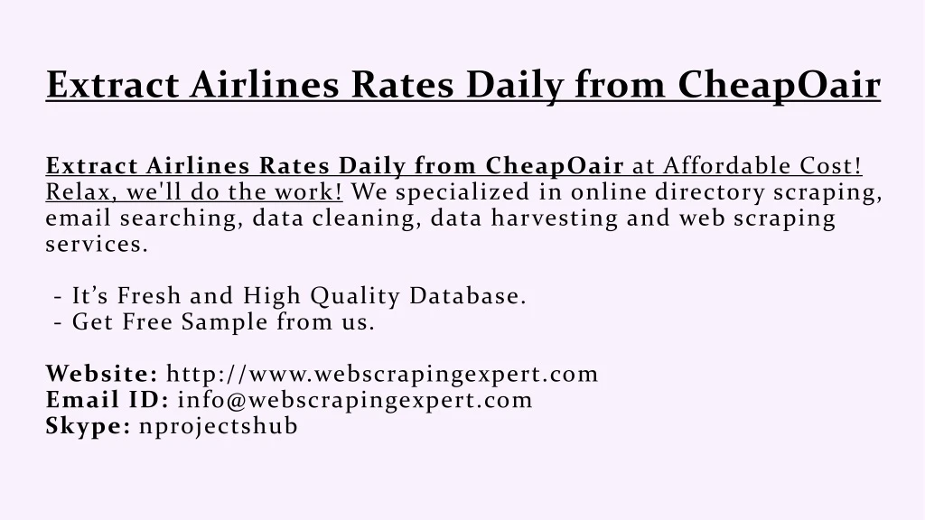 extract airlines rates daily from cheapoair