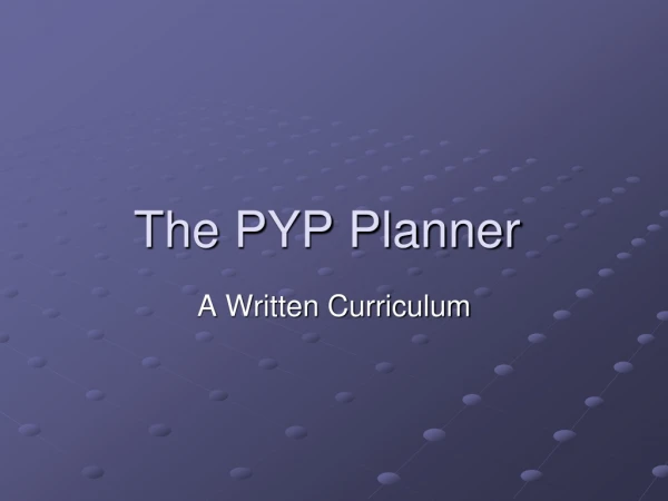 The PYP Planner