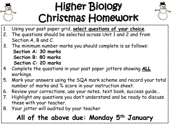 Higher Biology Christmas Homework