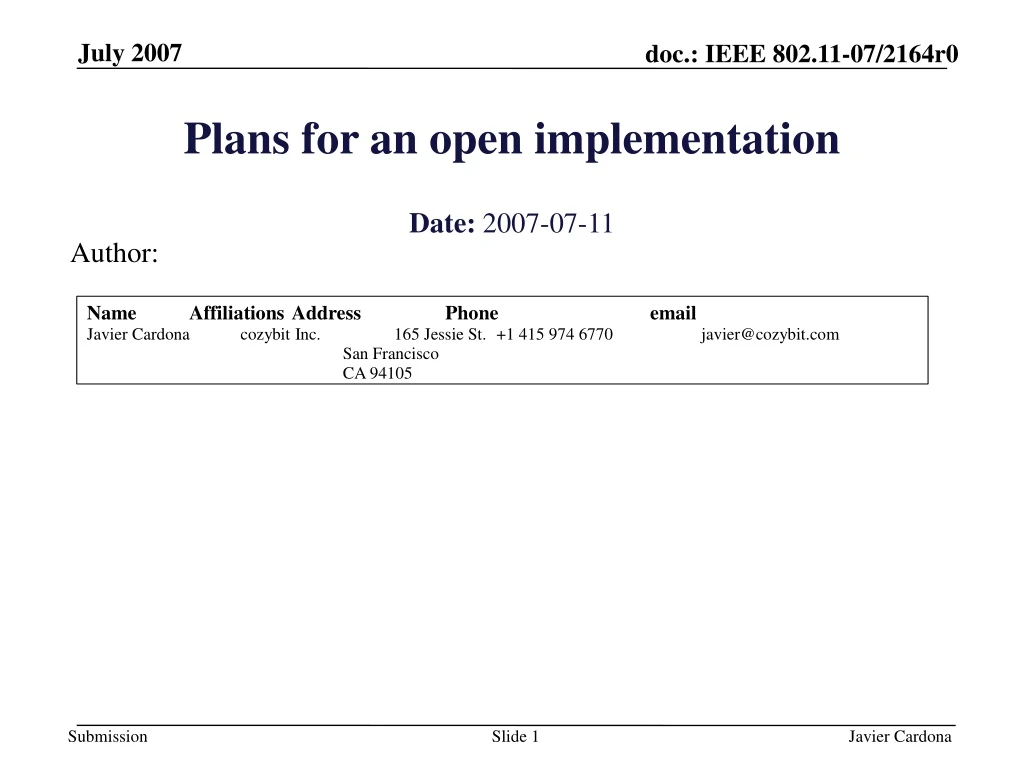 plans for an open implementation