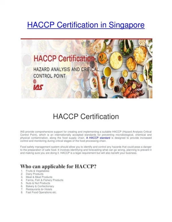 HACCP Certification in Singapore | HACCP Certification for Food Safety