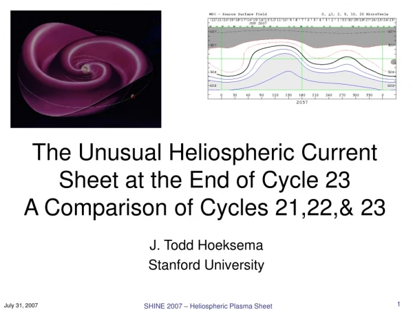 The Unusual Heliospheric Current Sheet at the End of Cycle 23 A Comparison of Cycles 21,22,&amp; 23