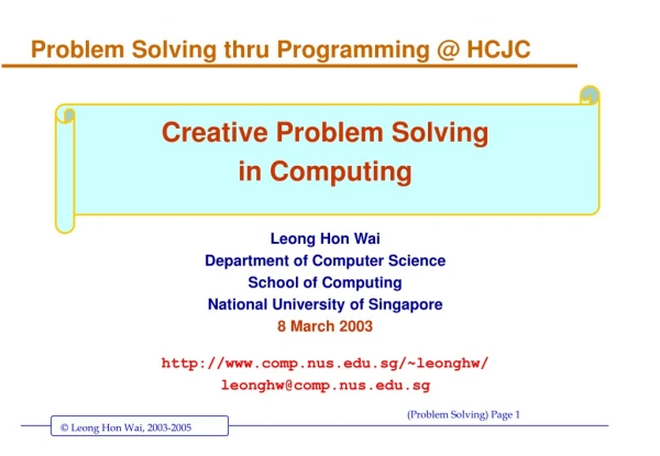Problem Solving thru Programming @ HCJC