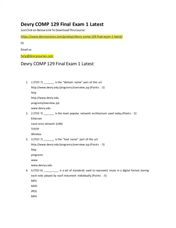 devry comp 129 final exam 1 latest just click