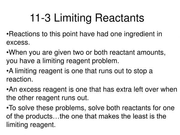 11-3 Limiting Reactants