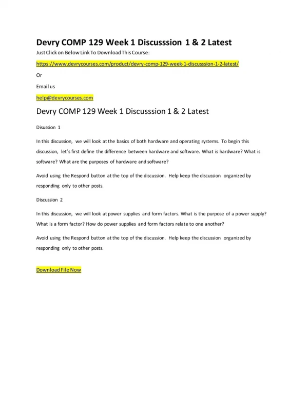 devry comp 129 week 1 discusssion 1 2 latest just