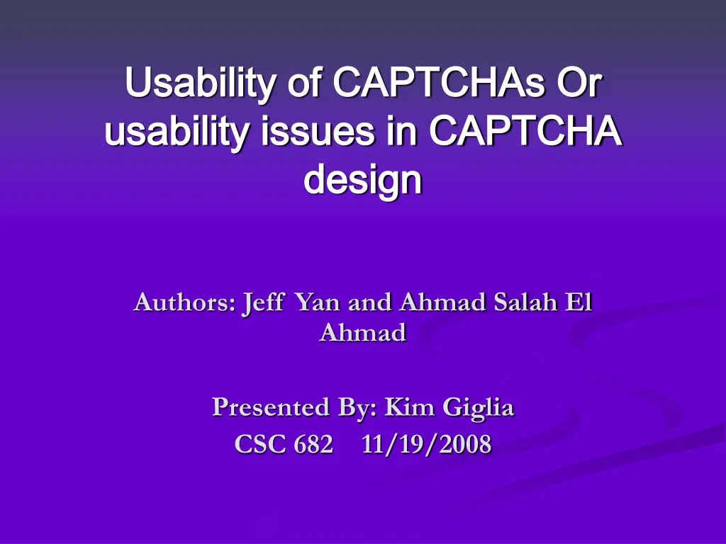 usability of captchas or usability issues in captcha design