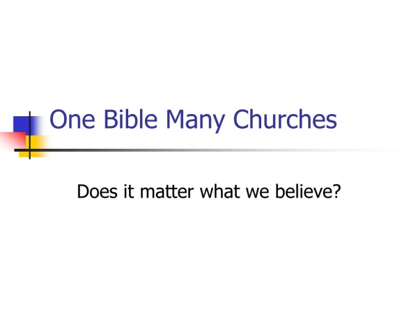 One Bible Many Churches