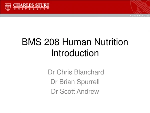 BMS 208 Human Nutrition Introduction