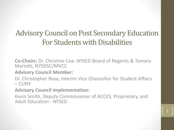 Advisory Council on Post Secondary Education For Students with Disabilities