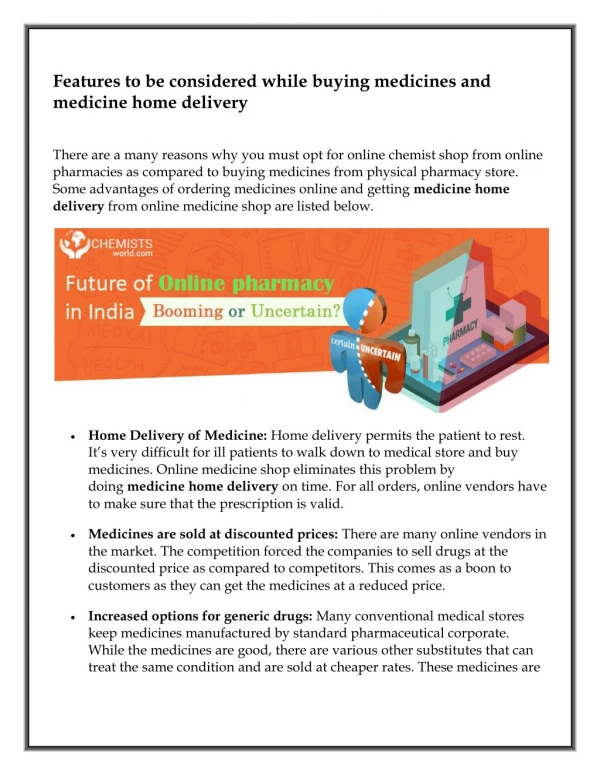 Features to be considered while buying medicines and medicine home delivery