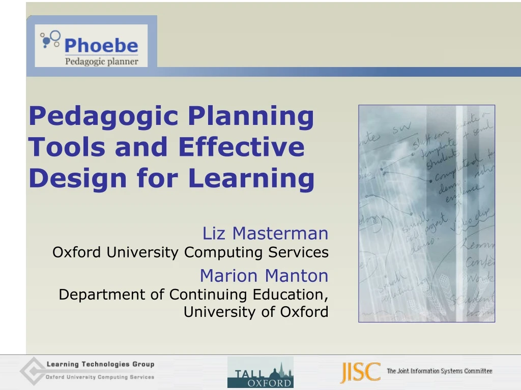 pedagogic planning tools and effective design for learning