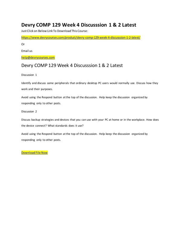 devry comp 129 week 4 discusssion 1 2 latest just