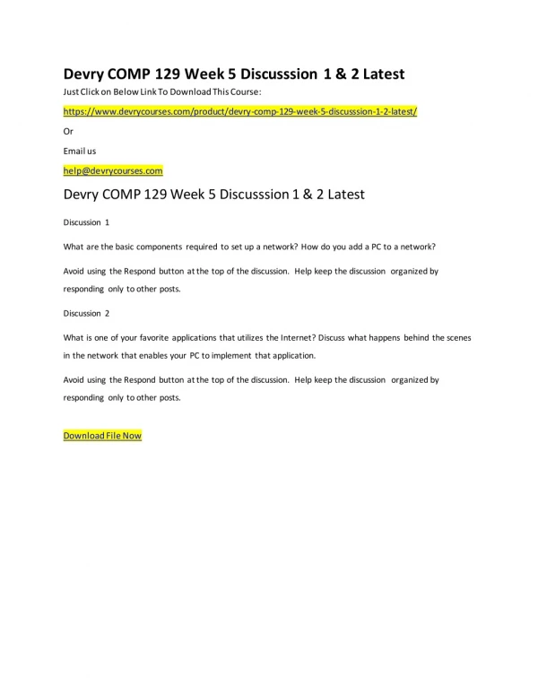 devry comp 129 week 5 discusssion 1 2 latest just