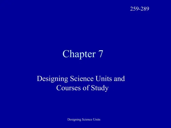 Designing Science Units and Courses of Study