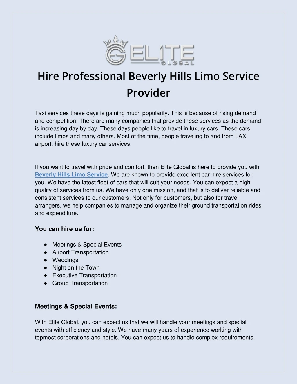 hire professional beverly hills limo service