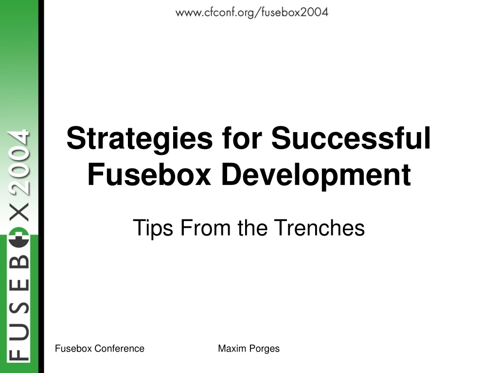 strategies for successful fusebox development