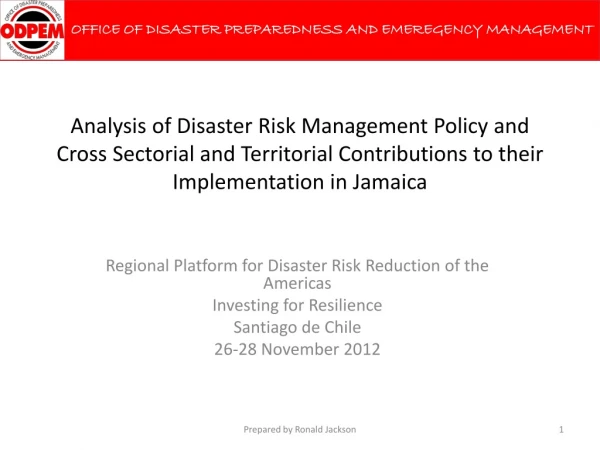 Regional Platform for Disaster Risk Reduction of the Americas Investing for Resilience