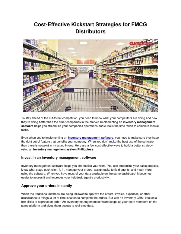 cost effective kickstart strategies for fmcg