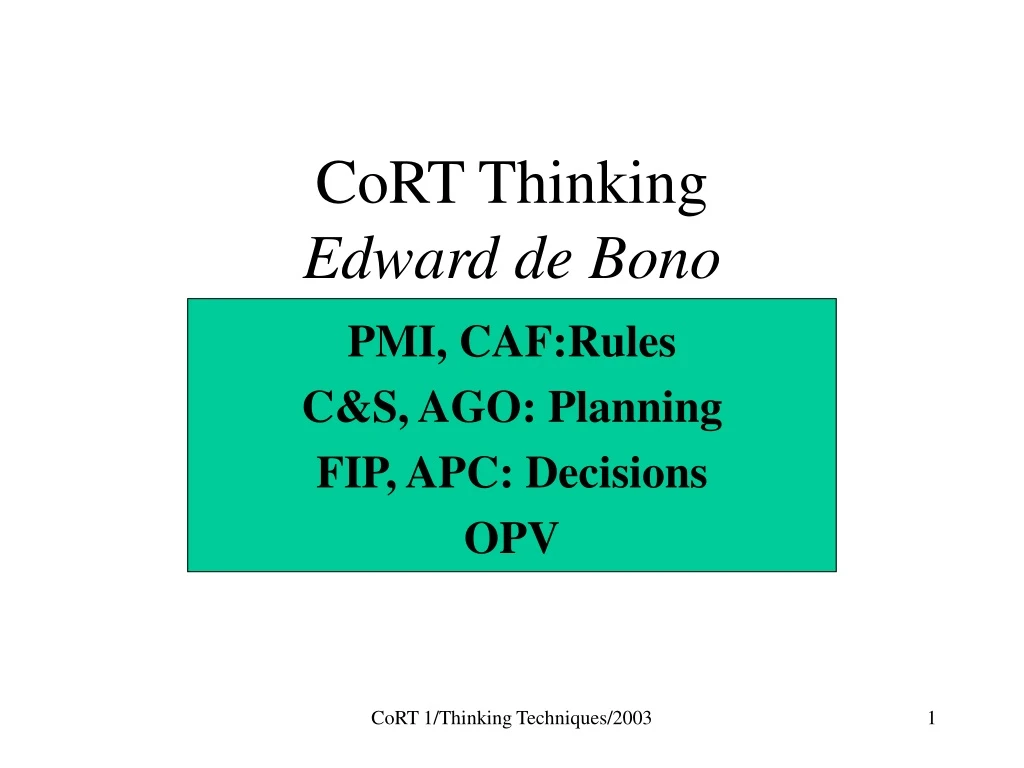 cort thinking edward de bono