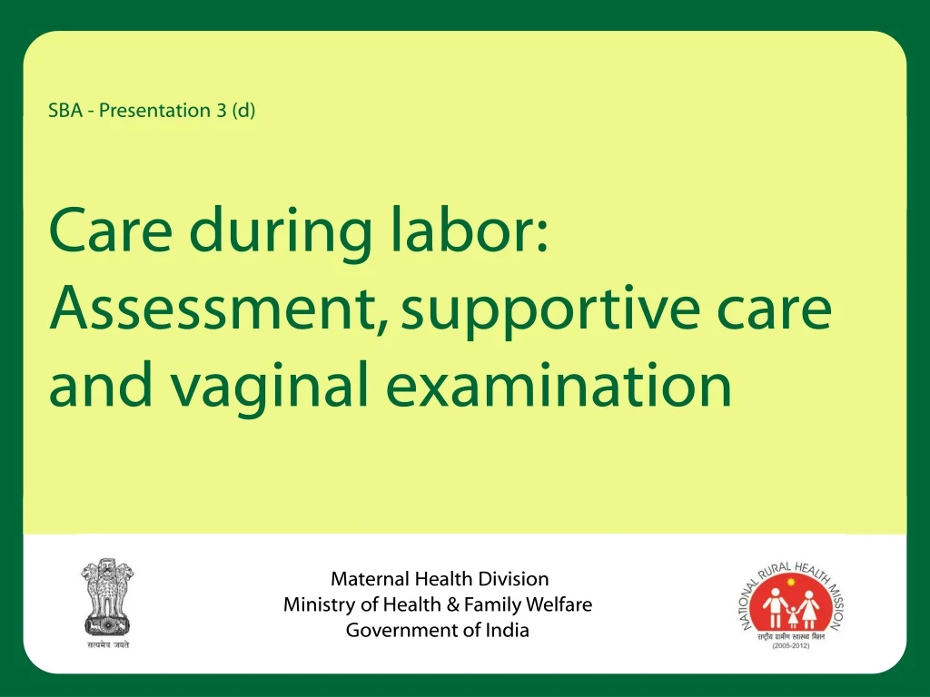 care during labor assessment supportive care and vaginal examination