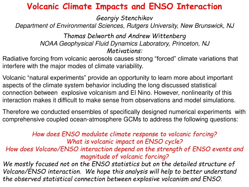 volcanic climate impacts and enso interaction
