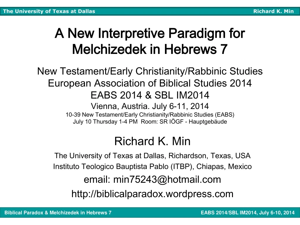 a new interpretive paradigm for melchizedek