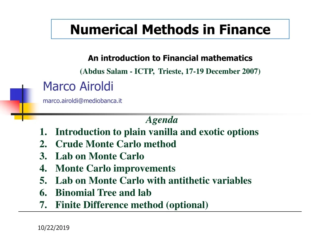 numerical methods in finance
