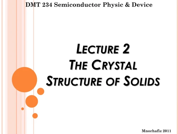 Lecture 2 The Crystal Structure of Solids