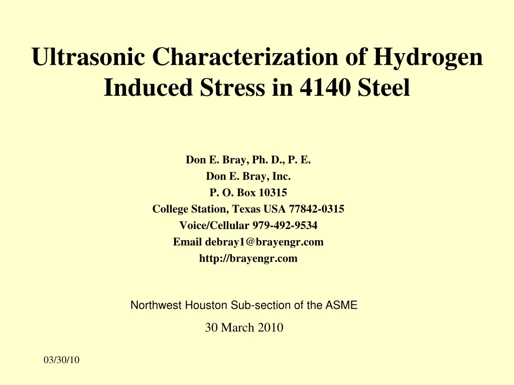 ultrasonic characterization of hydrogen induced stress in 4140 steel