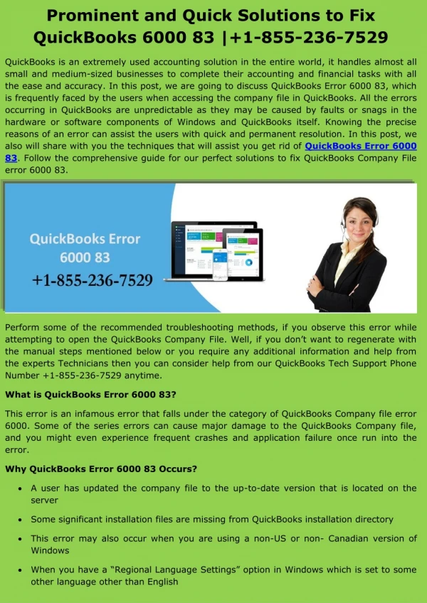 Prominent and Quick Solutions to Fix QuickBooks 6000 83 | 1-855-236-7529